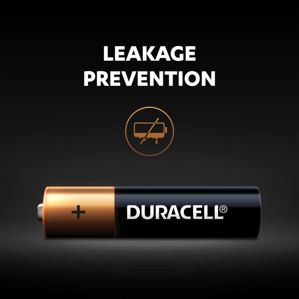 Duracell Alkaline AAA Batteries leakage prevention feature illustrated