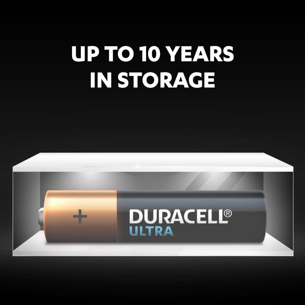 Duracell Ultra AAA sized Batteries stay fresh and powered for up to 10 years in ambient storage