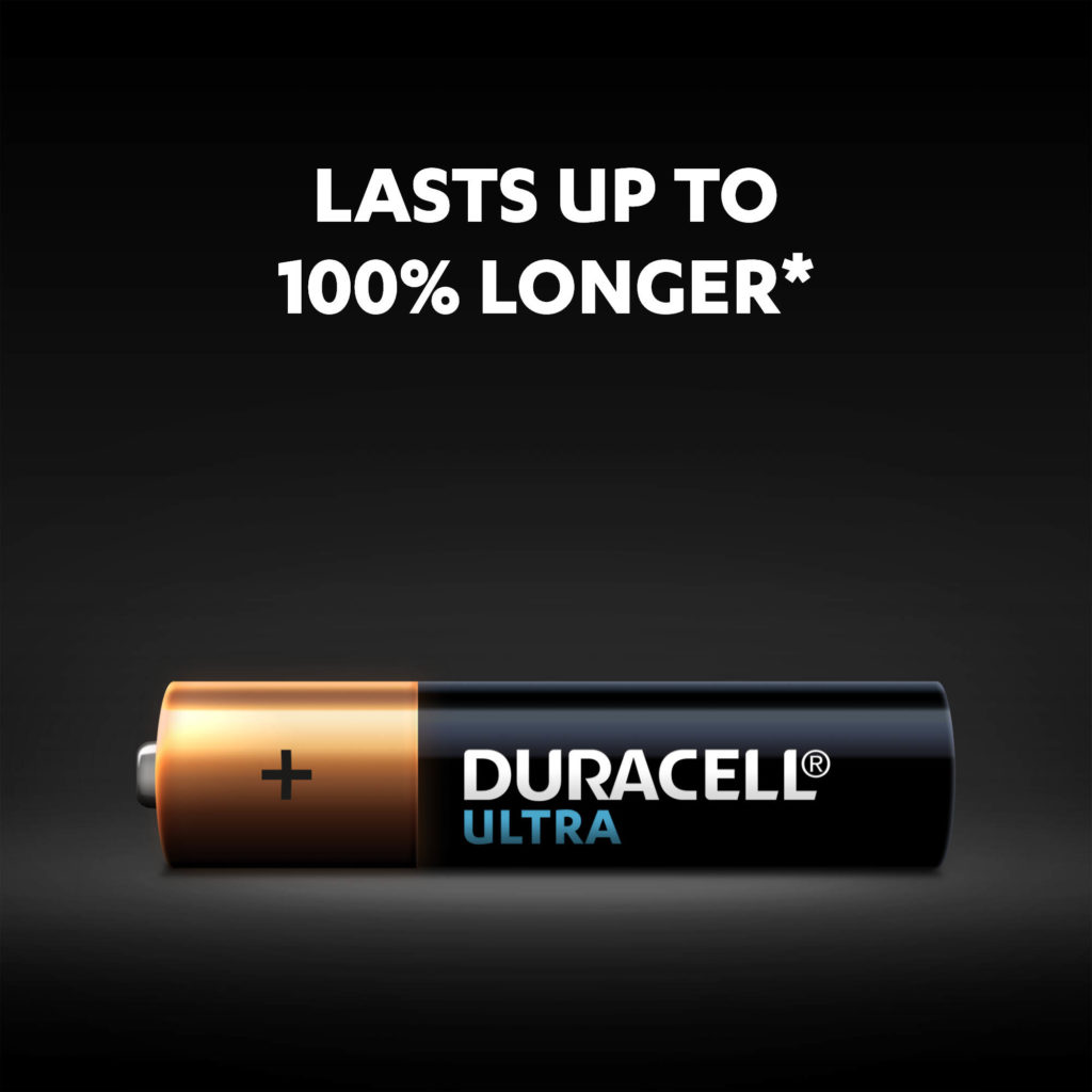 Duracell Ultra Batteries lasts up to 100% longer than competition