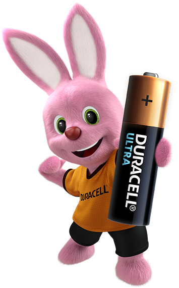 Bunny holding Alkaline Ultra AA Battery