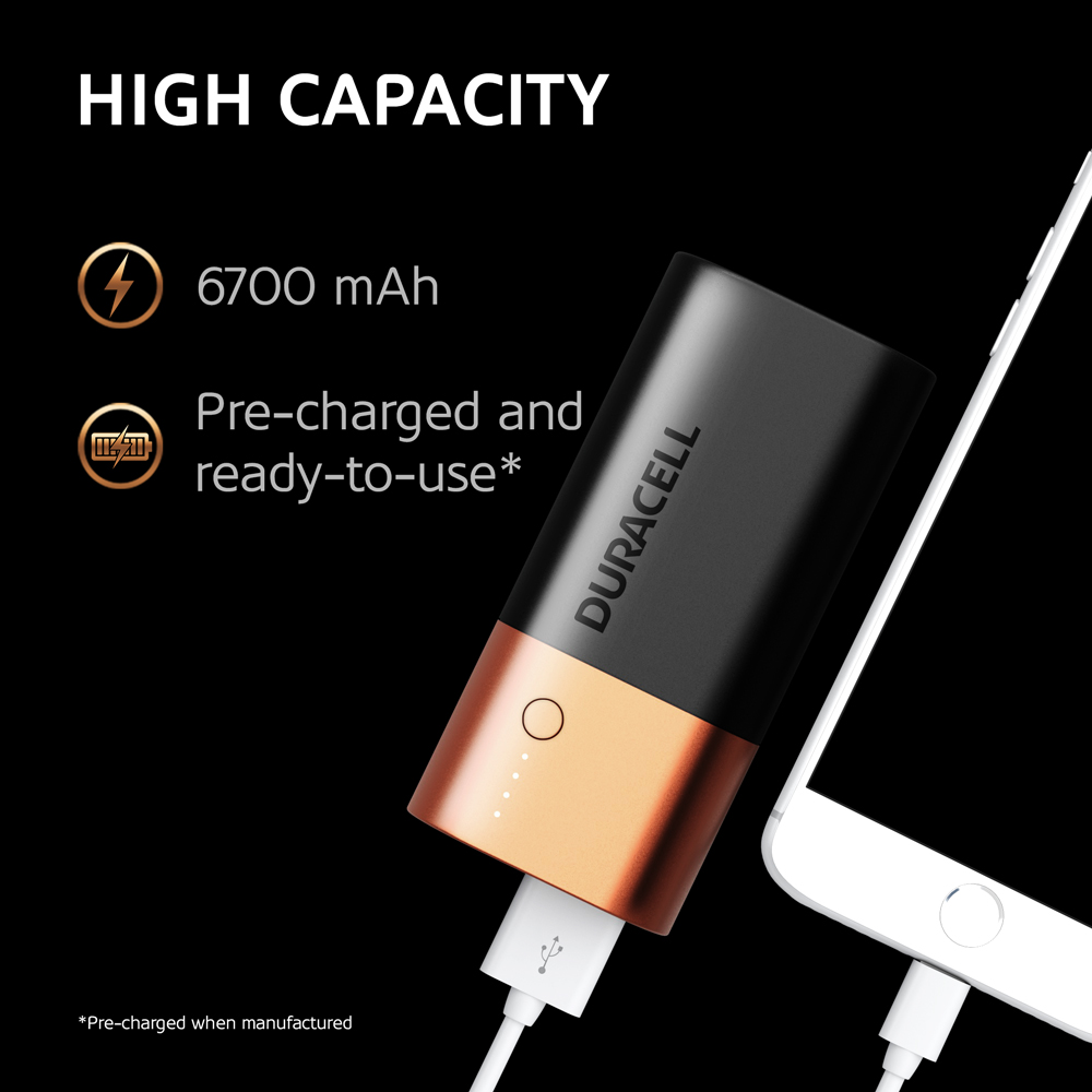 Duracell High Capacity Powerbank 6700mAh charging mobile device graphic