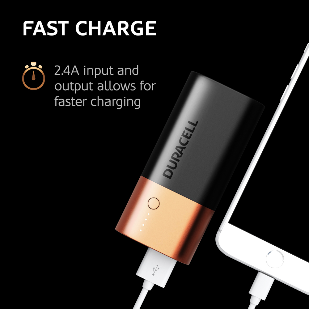 Duracell Powerbank 6700mAH charges fast a mobile device graphic