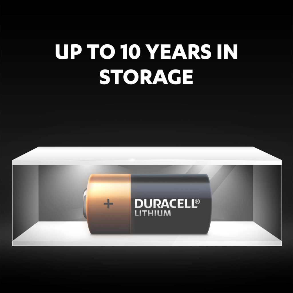 Duracell High Power Lithium 123 Batteries stay fresh and powered for up to 5 years in ambient storage